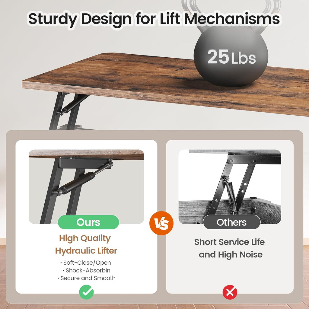 Sedeta 31.5" Lift Top Coffee Table With Storage, Square Coffee Tables For Living Room, Farmhouse Coffee Table With Large Hidden Storage Compartment And Adjustable Shelves, Black