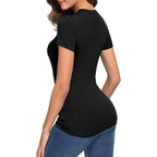Women'S Crewneck Slim Fitted Short Sleeve T-Shirt Stretchy Bodycon Basic Tee Tops