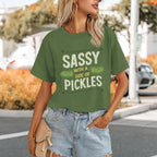 Pickle Shirt Funny Shirts for Women Graphic with A Side of Pickles Tee Cucumbers Short Sleeve Cotton Tops Army Green