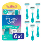 Schick Hydro Silk Sensitive Women's Disposable Razors, 6ct | 5-Blade Disposable Razors for Women Sensitive Skin | Travel Razor for Women