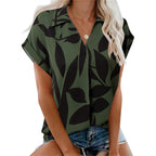 Gaharu Women's Summer Work Blouse V Neck Short Sleeve Lapel Shirt Top Tunic