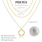 Poxtex Layered Gold Necklaces for Women, Stackable Dainty 14K Gold Silver Plated Trendy Simple Heart Diamond Cross Bow Circle Pendant Paperclip Choker Dot Chain Necklace,Jewelry Set Gifts for Women