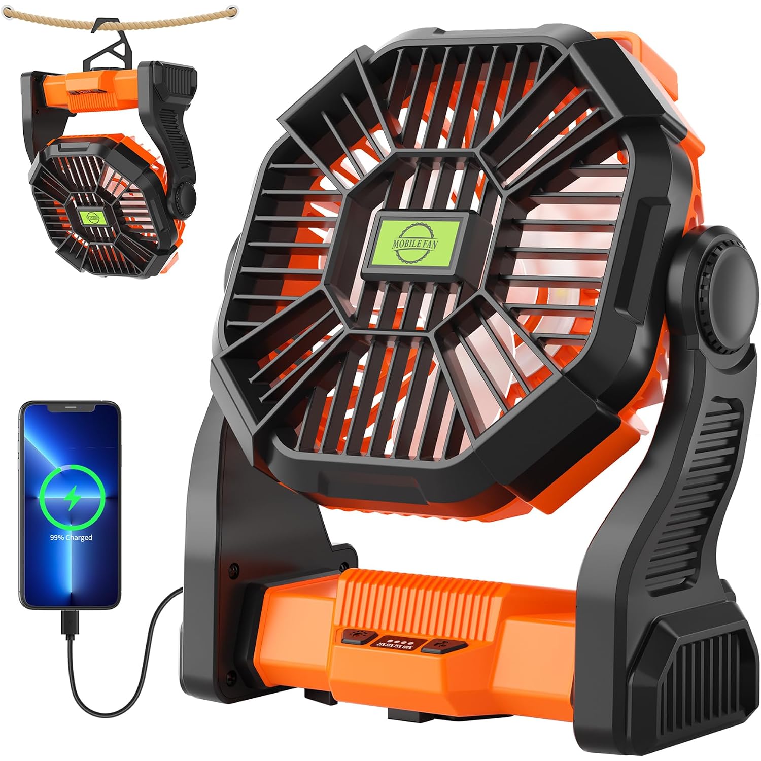 Portable Fan Rechargeable Battery Powered Fan,20000Mah Cordless Battery Operated Camping Fans With Led Light & Hook,Usb Personal Fans Outdoor Camping Essentials Beach Tent For Travel Reading