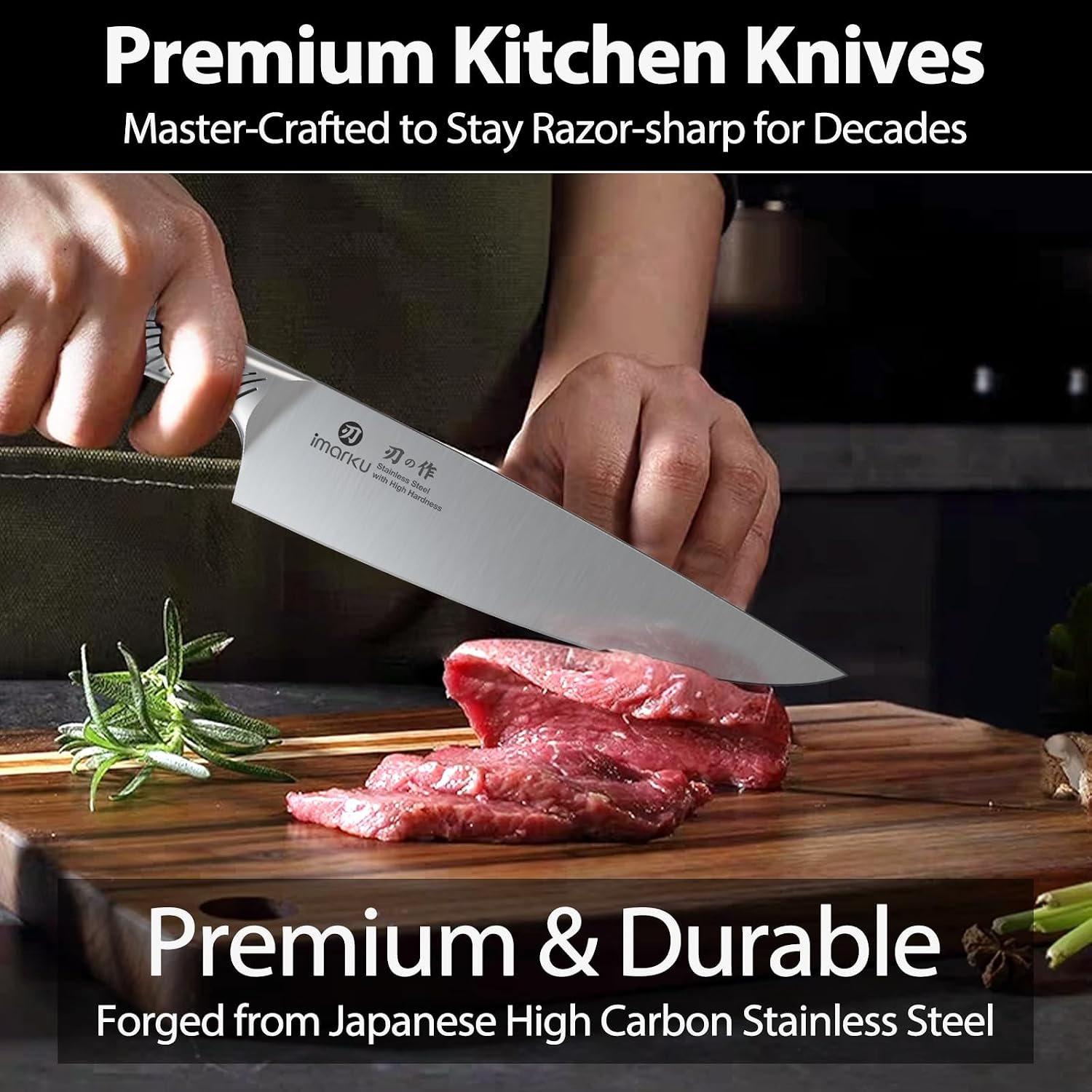 Imarku 14-Piece Knife Block Set, Knife Set With Block And Build-In Sharpener, Japanese Stainless Steel Knife Set For Lasting Sharpness, Dishwasher Safe, Black