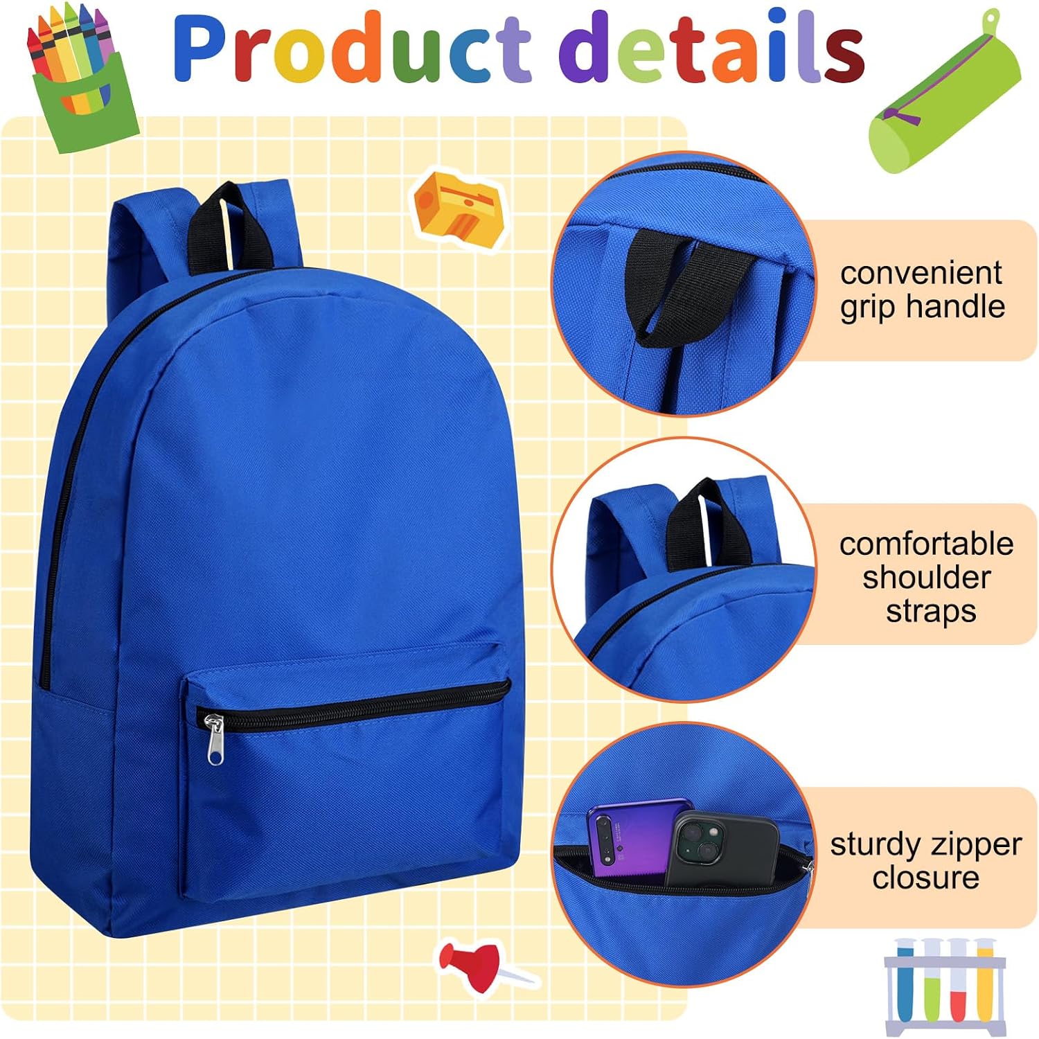 Silkfly 12 Pcs 17" Backpacks With 144 Pcs School Supplies Kits Includes Markers Scissors Rulers Sharpeners Ballpoint Pens Erasers Pencil Cases Pencils For Elementary Middle High School