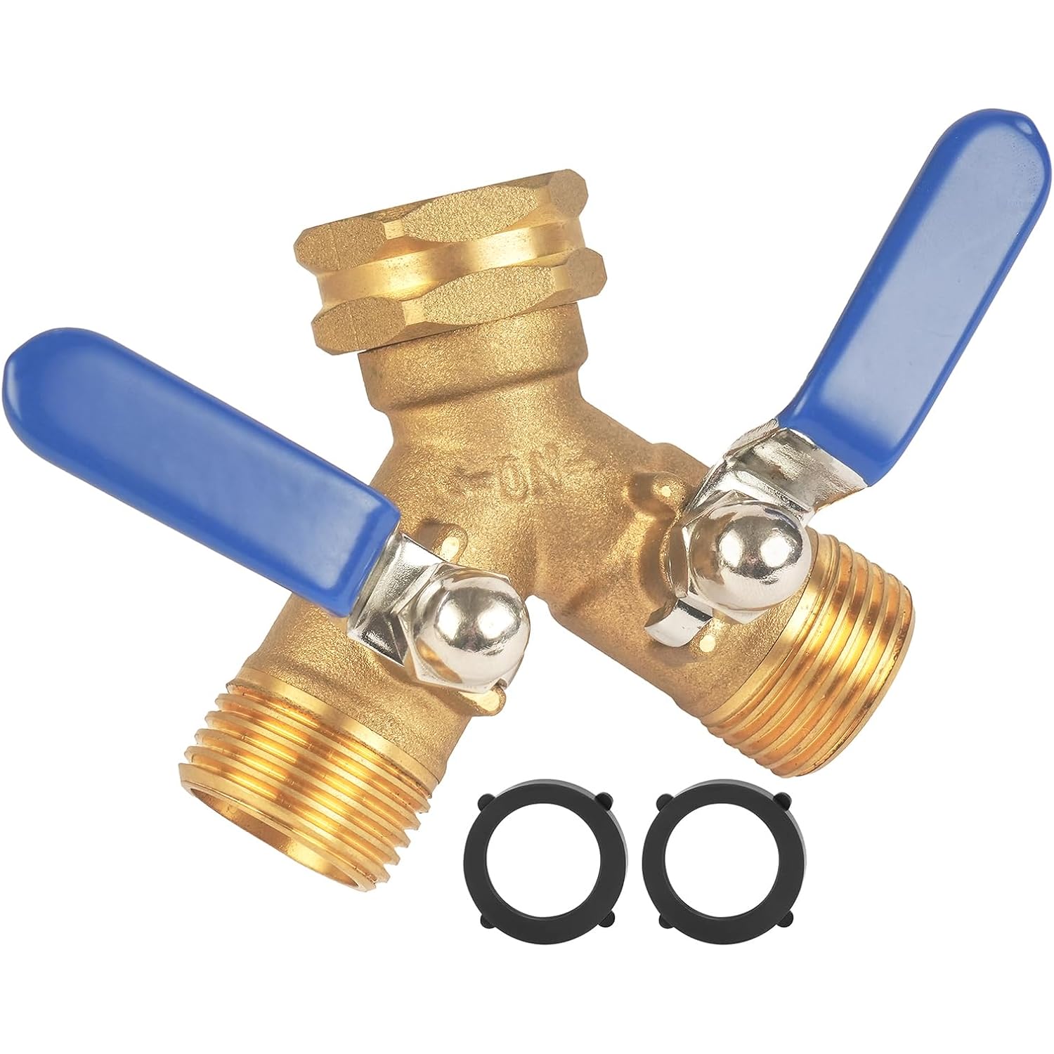 Hose Splitter 2 Way Heavy Duty, Full Flow Garden Hose Splitter | Large Easy-Turn Handle, 3/4 Inch Ght Brass Water Hose Splitter For Outdoor Faucet, Y Valve Hose Bib Splitter