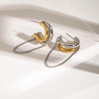 Gold and Silver Tassel Chain Hoop Earrings for Women Trendy Two Tone Dangling Chain Earrings Hypoallergenic Fashion Jewelry Gifts