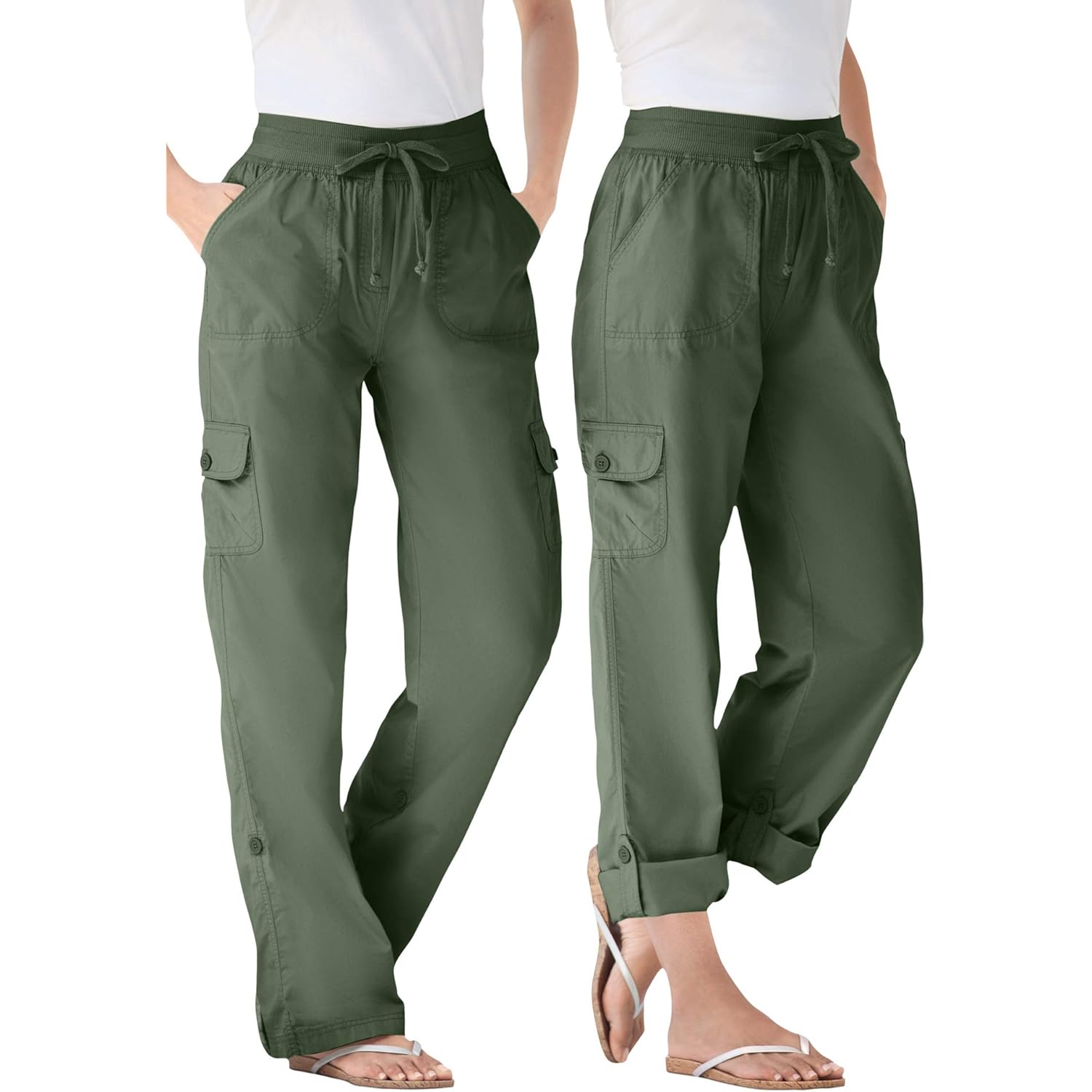 Plus Size Convertible 2-in-1 Cargo Pant & Capri Elastic Waist