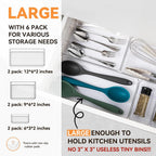 6 Pack Large Clear Plastic Drawer Organizer Trays, Acrylic Kitchen Drawer Organization And Storage Dividers, Non-Slip Storage Bins For Makeup, Kitchen Utensils, Bathroom, Jewelries And Office Desk