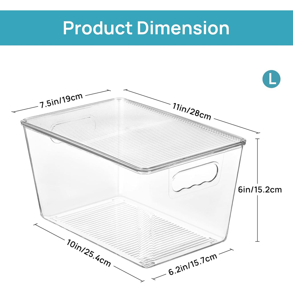 Vtopmart 6 Pack Clear Stackable Storage Bins with Lids, Large Plastic Containers with Handle for Pantry Organizer and Storage,Perfect for Bathroom,Cabinet,Kitchen,Fridge,Closet Organization