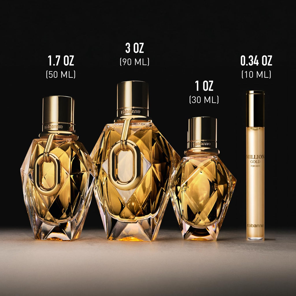 Rabanne Million Gold For Her Eau de Parfum - Long Lasting Refillable Designer Perfume for Women with Sparkling Rose, White Flowers & Salty Mineral Musk - Luxury Fragrance