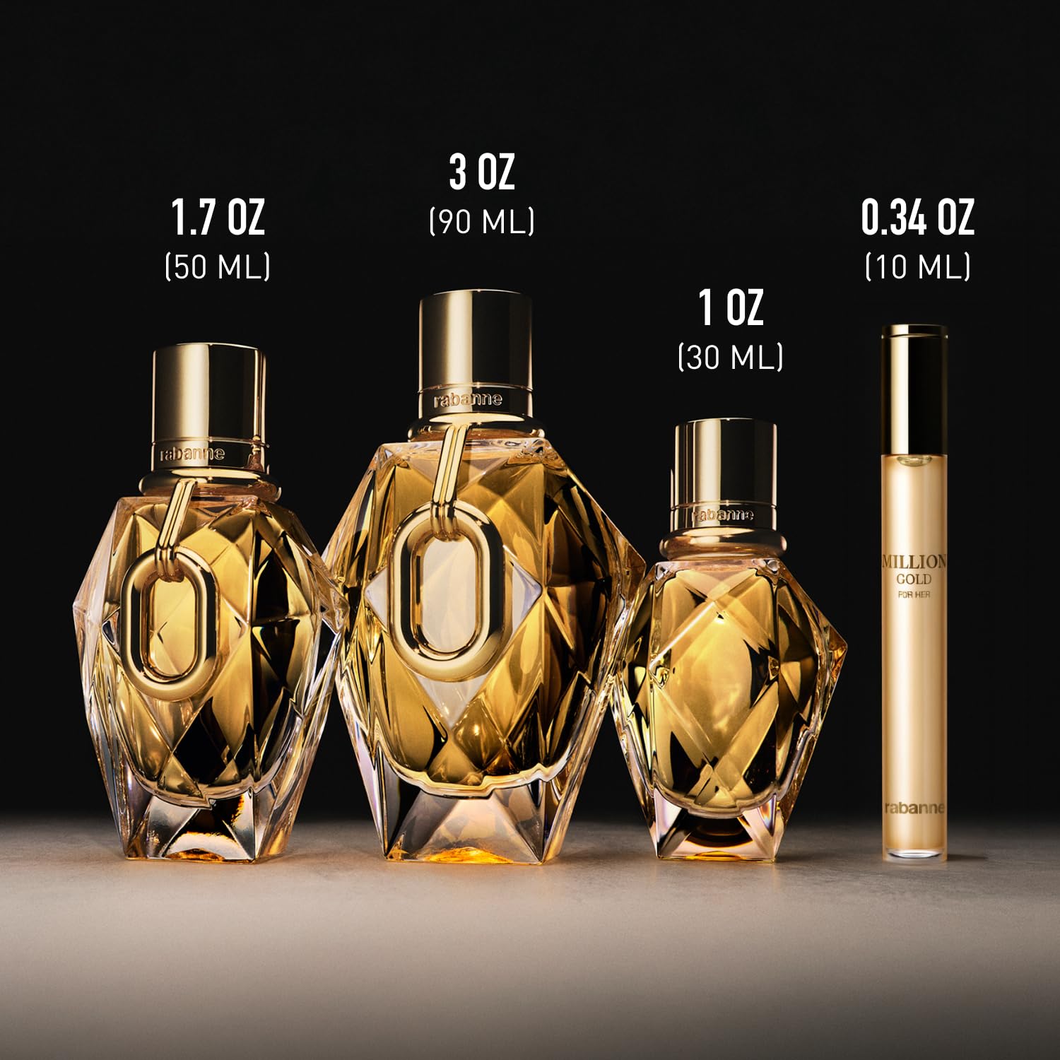 Rabanne Million Gold For Her Eau de Parfum - Long Lasting Refillable Designer Perfume for Women with Sparkling Rose, White Flowers & Salty Mineral Musk - Luxury Fragrance