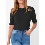 Womens Half Sleeve Tops Crewneck Shirts Basic Fit Tee Trendy 2026 Spring Summer Business Casual T-Shirts