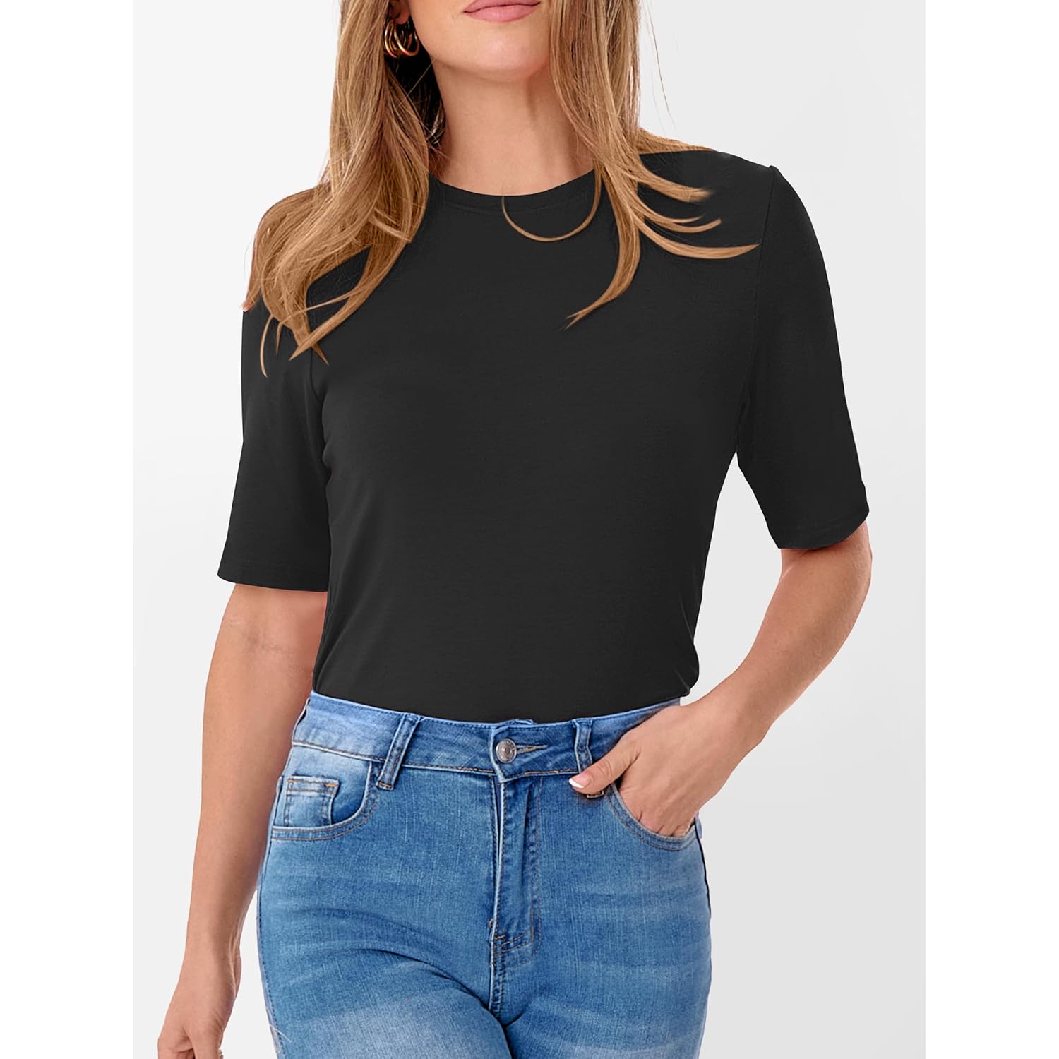 Womens Half Sleeve Tops Crewneck Shirts Basic Fit Tee Trendy 2026 Spring Summer Business Casual T-Shirts