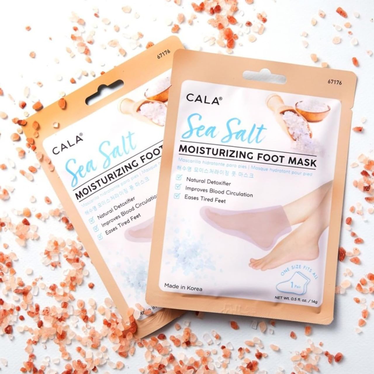 CALA Moisturizing Foot Mask Socks, Sea Salt Essence, Hydrating Spa Booties for Dry, Tired Feet, Nourishing & Calming, No-Rinse Finish, 3 Pairs (10 Min Treatment)