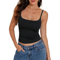Women Cotton Cami Tops Built-in Shelf Bra Unpadded Square Neck Crop Tank Top Fitted Basic Camisole Going Out Tees