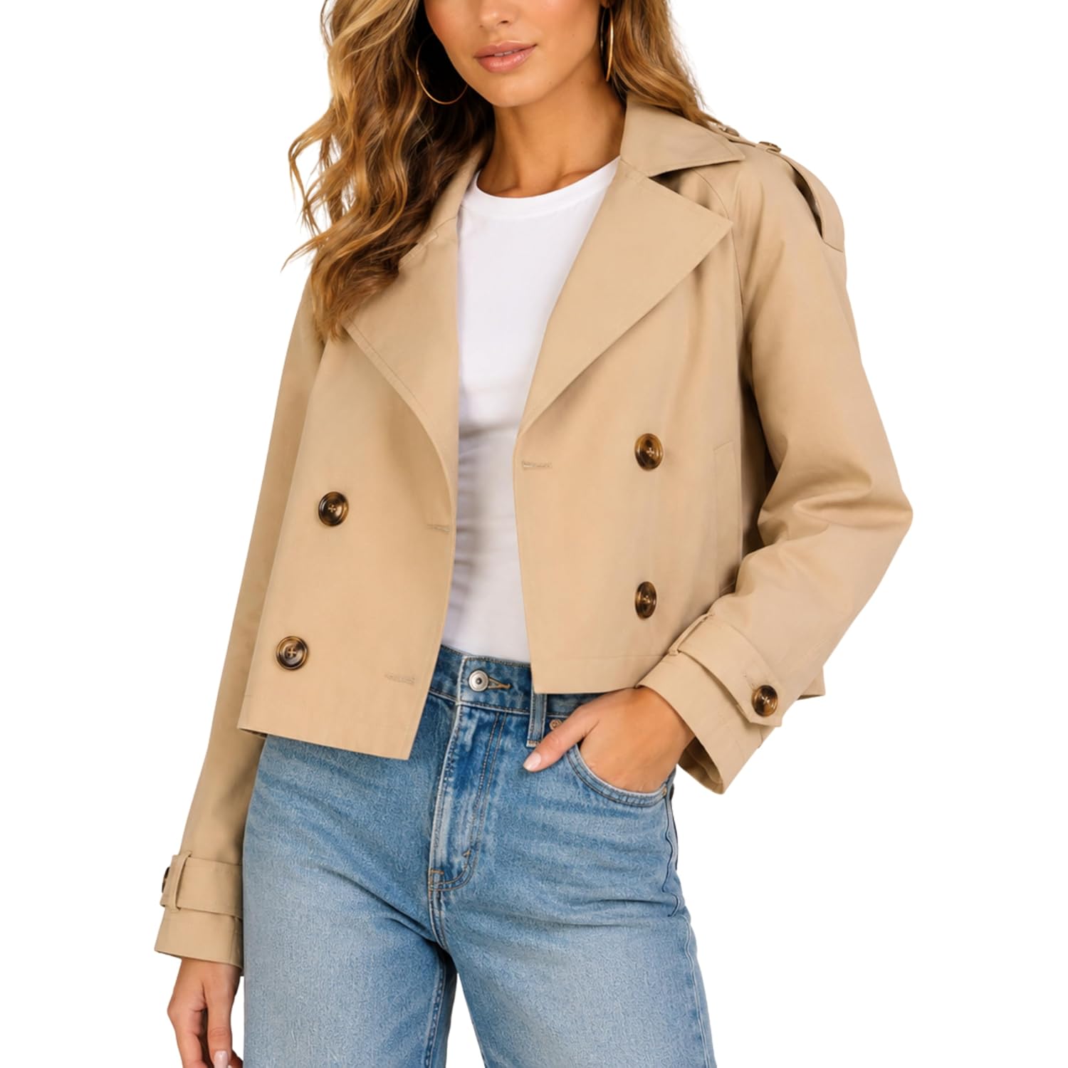 Steve Madden Women'S Oversized Cropped Lapel Jacket — Relaxed Fit, Double-Breasted Spring Trench Coat