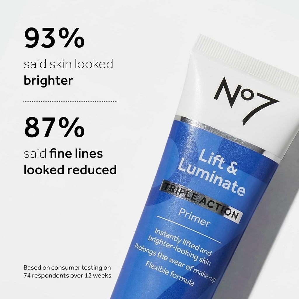 No7 Lift & Luminate Primer - Hydrating Primer with Niacimamide - Creates Smooth Base for Makeup Application & Illuminates Skin Glow (30ml)