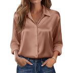 Womens Tops Long Sleeve Satin Silk Button Down Shirts Casual Business Dressy Blouses Fall Clothes