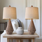 Pokat 20.25" Retro Farmhouse Table Lamp Set Of 2, Small For Bedside, Brown | Rustic Bedroom Lamps For Nightstand, Natural Resin, Compact Design, Rustic Home Decor For End Table And Hallway