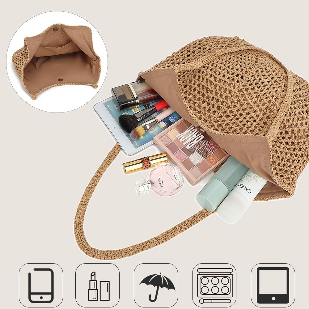 Bycobecy Crochet Tote Bag For Women Soft Summer Purse Beach Tote Bag Cute Handbag For Vacation, Work & Pool