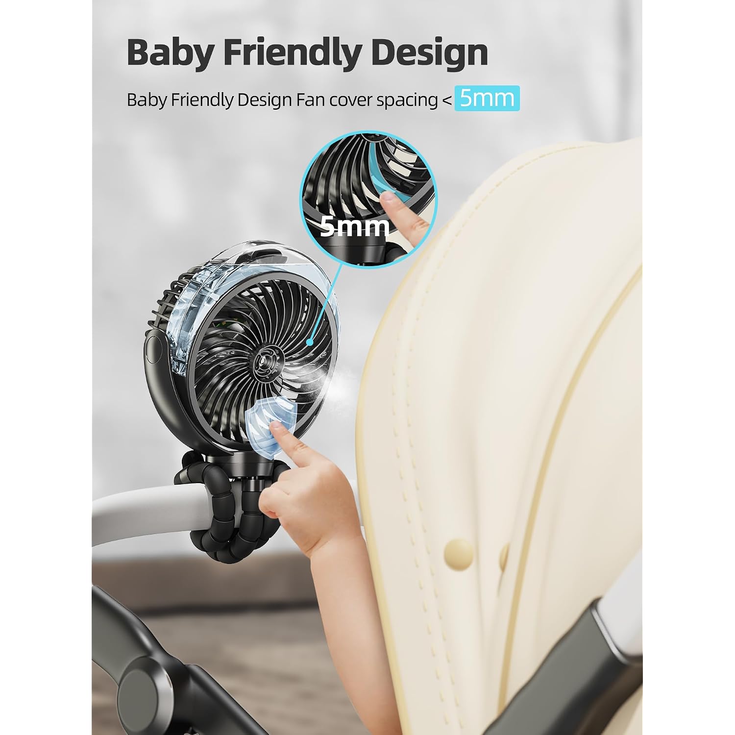 Misting Stroller Fan, 6000Mah Battery Operated Portable Fan With Light & 360° Pivoting, Personal Fans With Flexible Tripod For Baby, Office, Travel,Treadmill,Outdoors