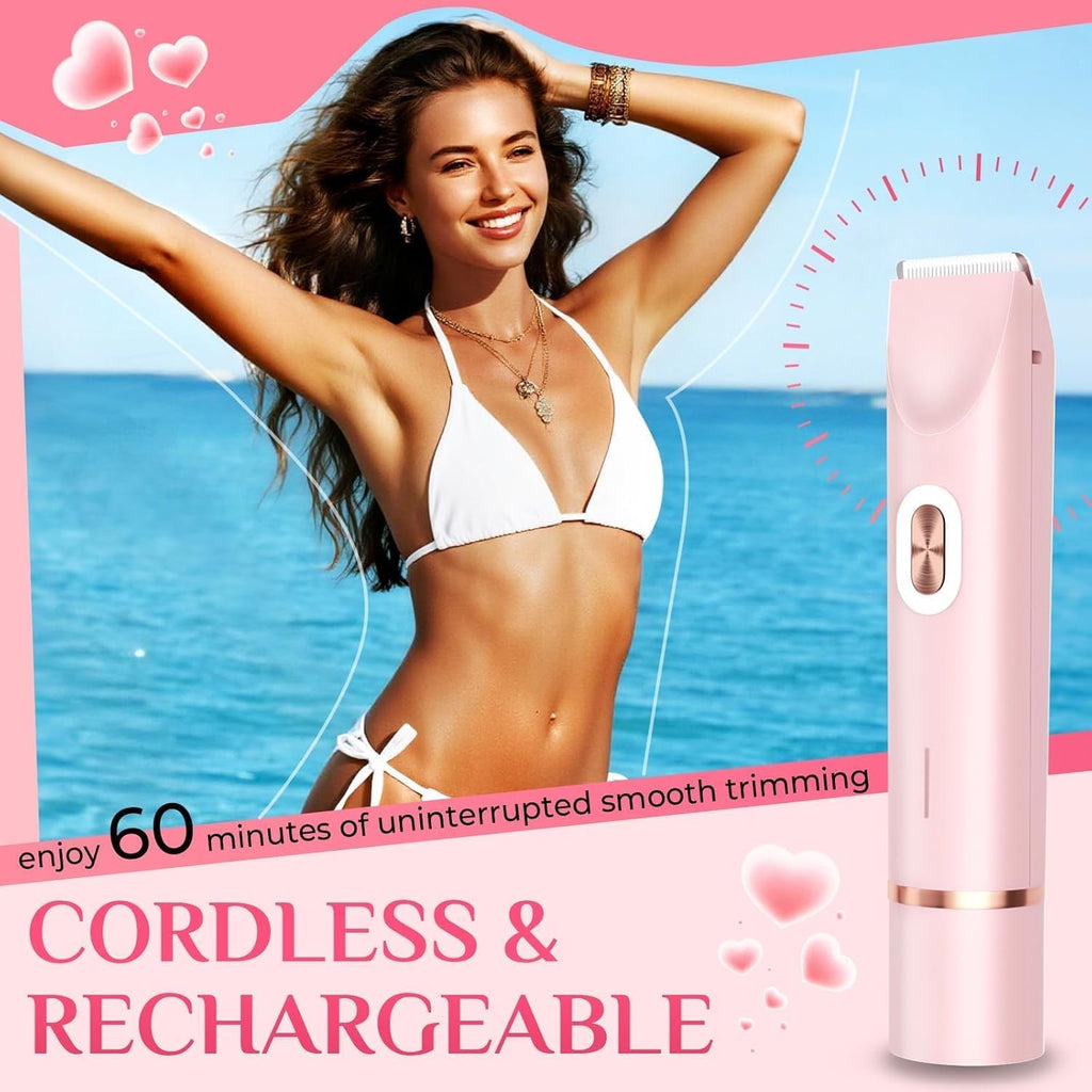 Mpotmiy New 2-in-1 Electric Bikini Trimmer for Women - Dual Head Electric Razor,Waterproof Painless Bikini Shaver, Pubic Hair Trimmer for Private Area & Body Hair,Gifts for Women,Pink