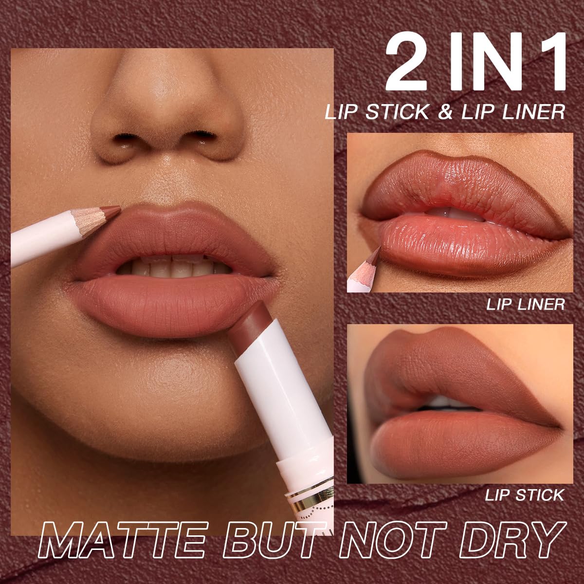 USHAS 2 in 1 Waterproof Lipstick and Lip Liner Combo Set - Long Lasting Matte Lipstick Pen with Lip Liner Set Makeup Kits (S9, Pack of 1)