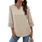 Lomon Womens 3/4 Sleeve V Neck Bohemian Blouses Casual Loose Fit Tunic Tops Vacation Clothes