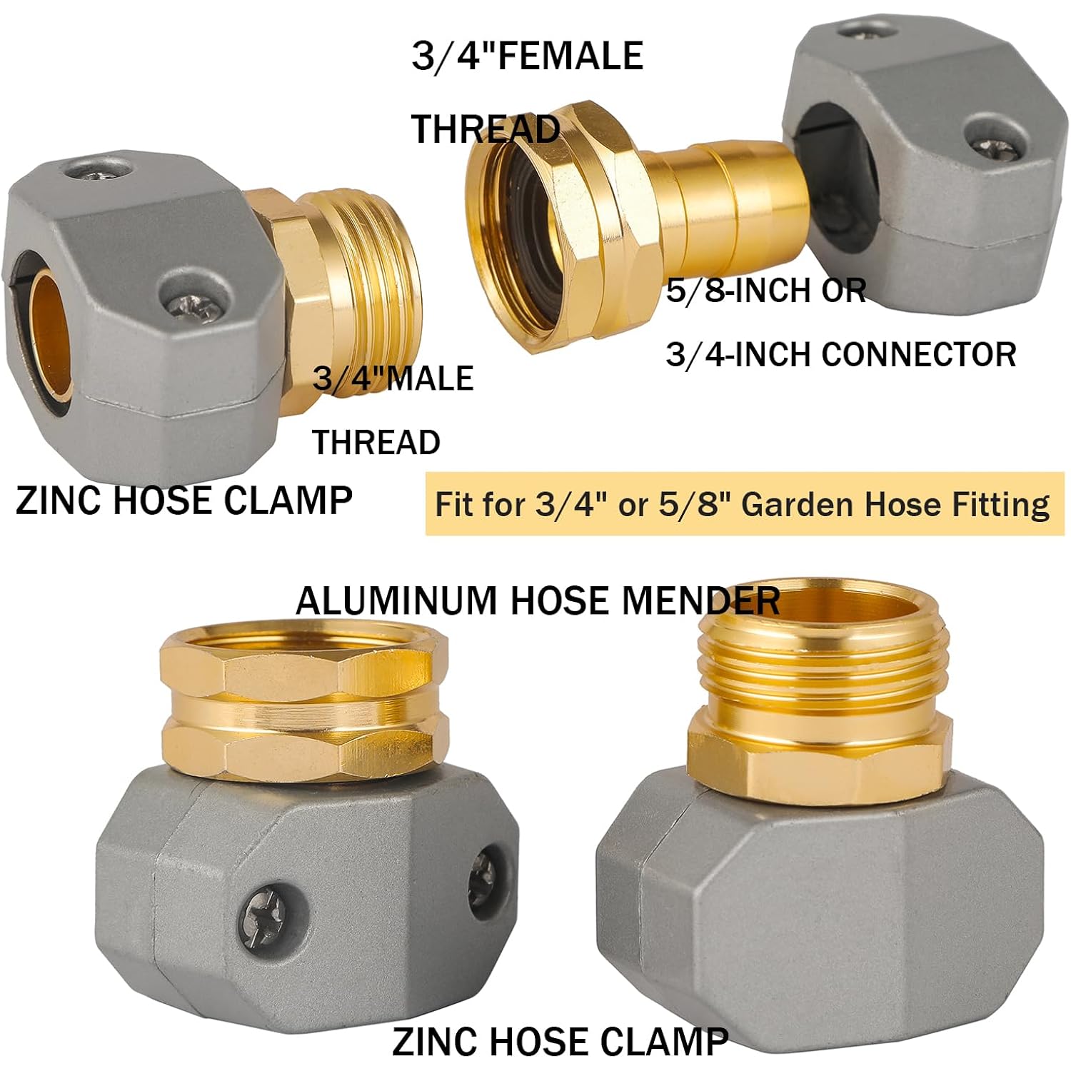 Garden Hose Repair Kits, Fit 3/4" And 5/8" Garden Hose, 3 Sets | Aluminum Alloy Water Hose Connector Male And Female Hose End Repair Fittings Replacement, Hose Mender Kit