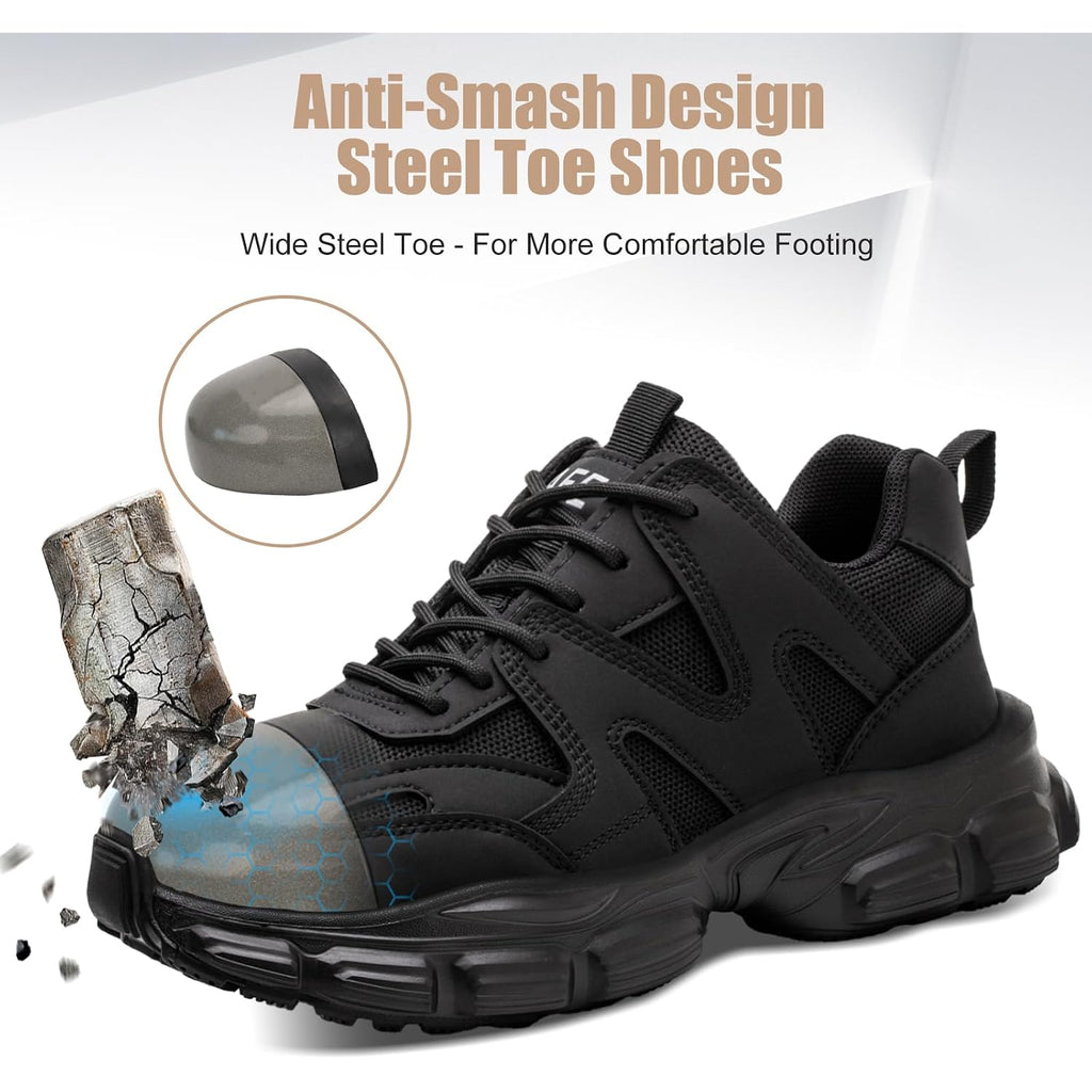 Hogent Steel Toe Shoes For Women Men Wide Non Slip Composite Work Sneakers Indestructible Comfortable Safety Tennis Shoes Lightweight Breathable Construction Sneakers Puncture Proof Ergonomic Design