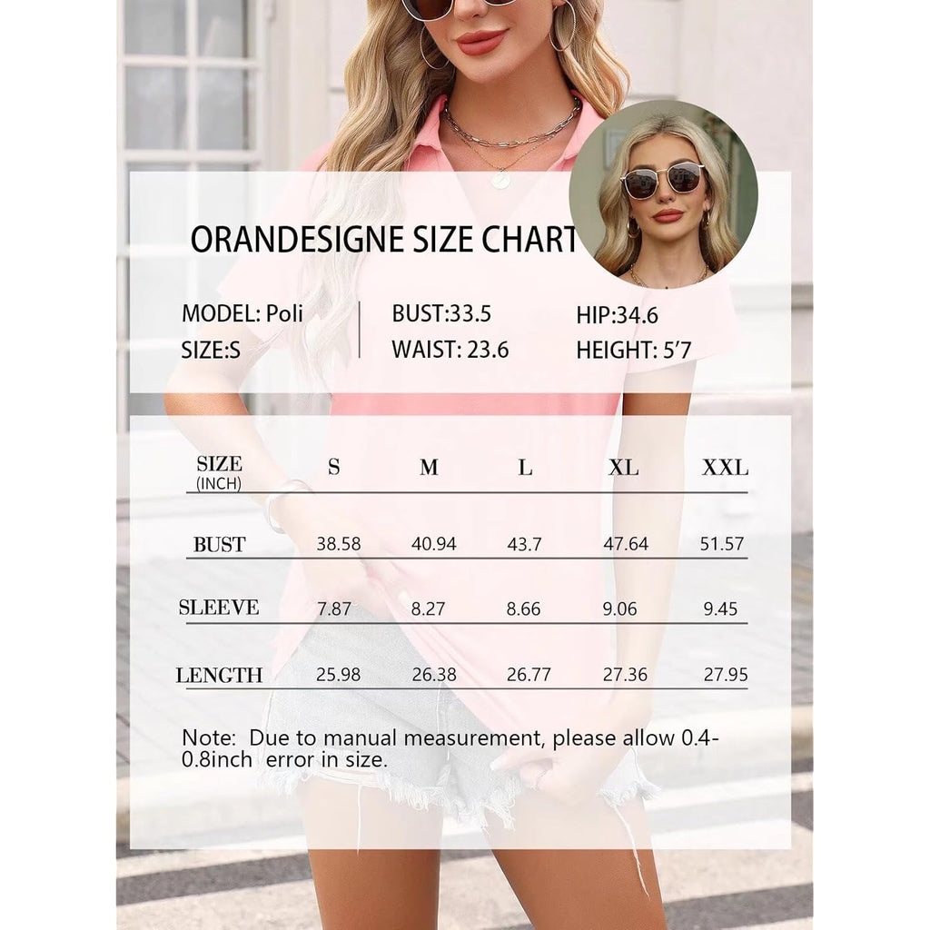 Women's Short Sleeve V Neck Polo Shirts Summer Collared Tops Casual Loose Tees Tops