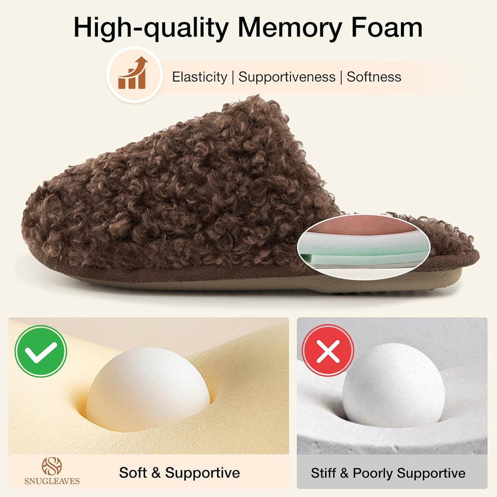 Snug Leaves Women'S Scuff Slippers Furry Cute Memory Foam House Shoes