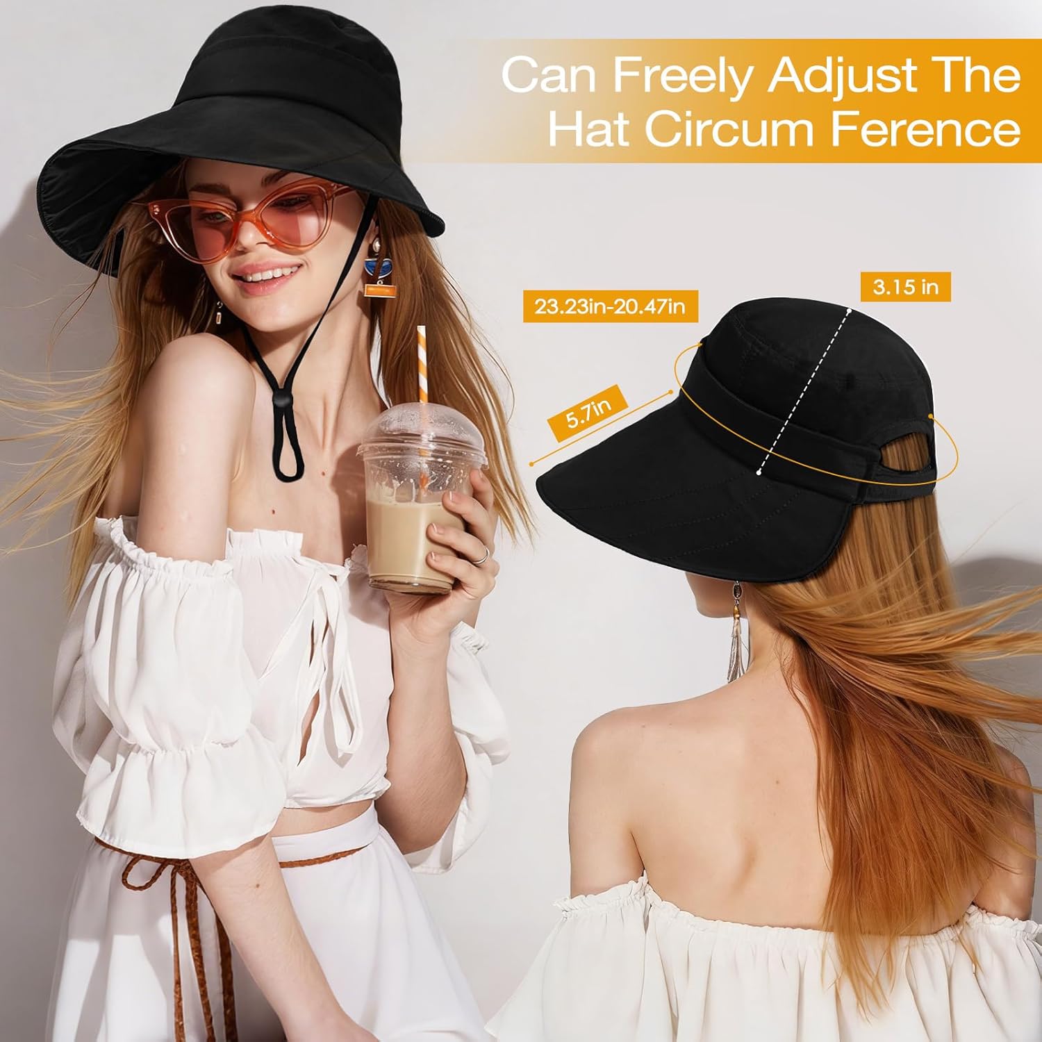 Pleneal Sun Hats for Women, UV Protection Wide Brim Ponytail Beach Hat Travel Packable Breathable Sun Hats UPF50+