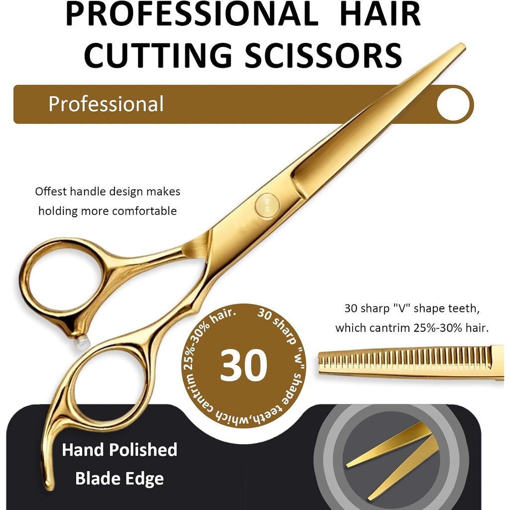 12 Pcs Professional Hair Cutting Scissors Set, Stainless Steel Haircut Shears With Thinning Scissors, Combs, Cape & Storage Case, Sharp & Durable For Men Women Kids, Home Salon Barber Use