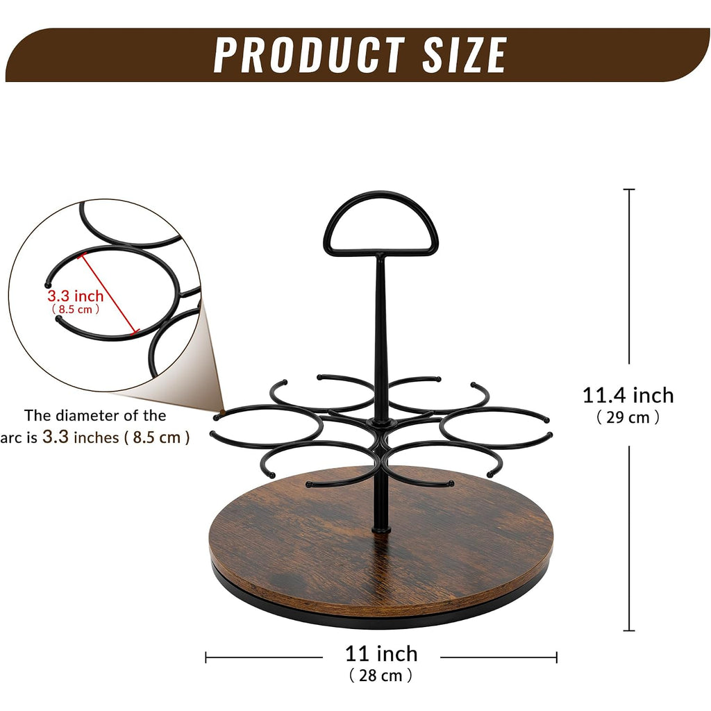 Rotating Coffee Syrup Organizer Hold 6 Bottles, Wood Coffee Syrup Rack For Countertop, Large Bottle Holder Stand For Bar Station, Turntable Wine Display Tray (Black - 6 Bottles)