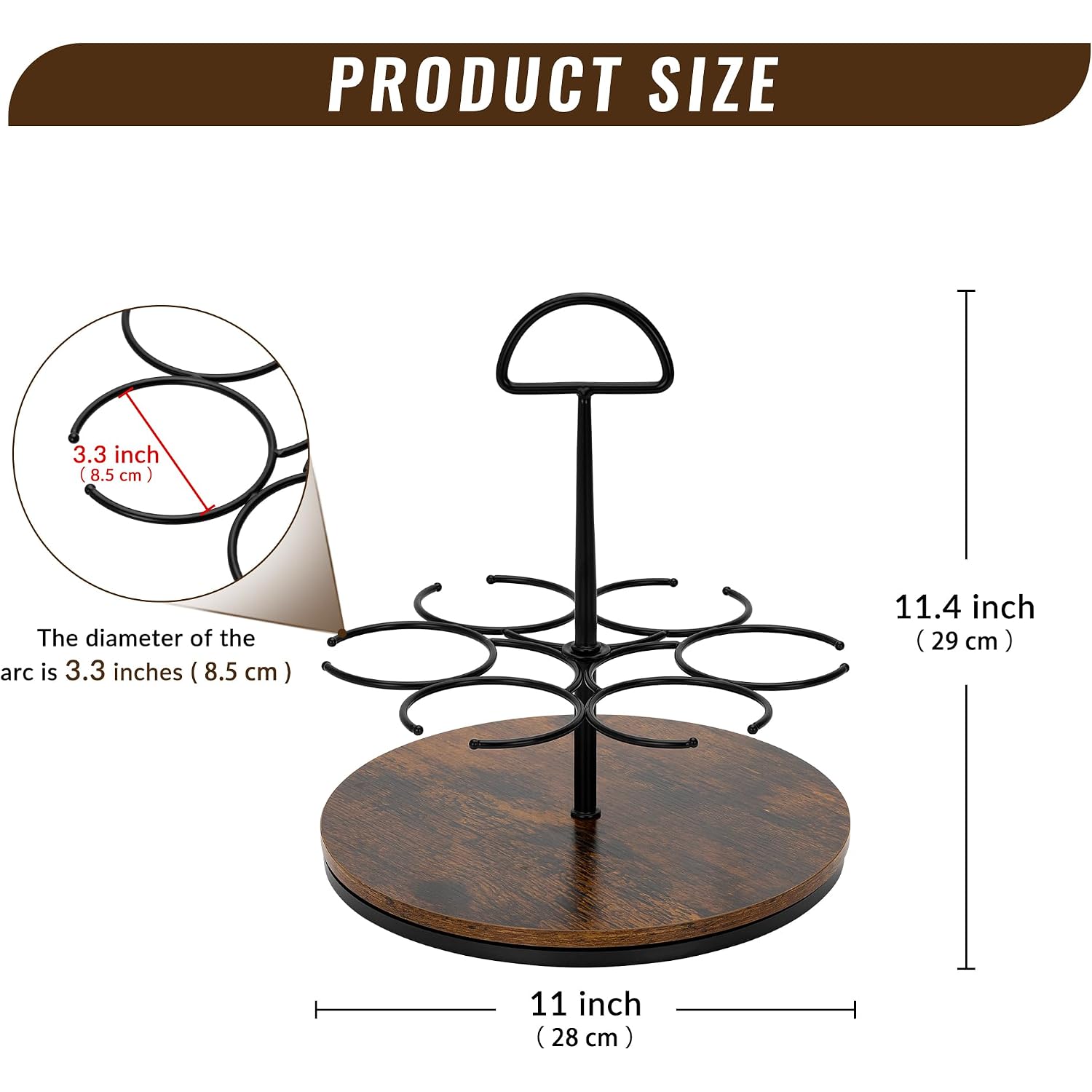 Rotating Coffee Syrup Organizer Hold 6 Bottles, Wood Coffee Syrup Rack For Countertop, Large Bottle Holder Stand For Bar Station, Turntable Wine Display Tray (Black - 6 Bottles)