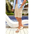 Mens Cotton Linen Shorts Casual Elastic Waist Drawstring Lightweight Summer Beach Cargo Shorts