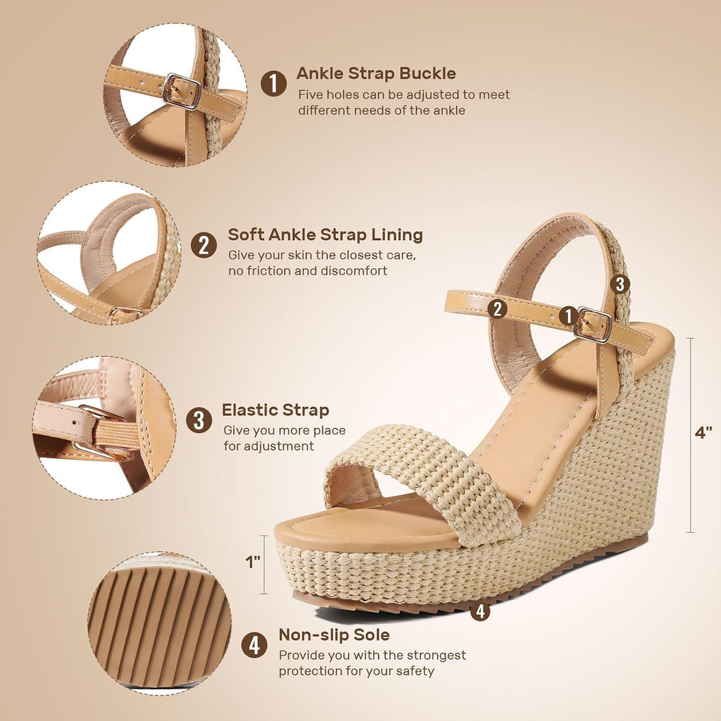 Mikarka Women'S Espadrille Wedge Sandals: Ankle Strap Platform Open Toe Wedges - Stylish High Heel Dressy Summer Wedges For Women, Inspired By Espadrilles