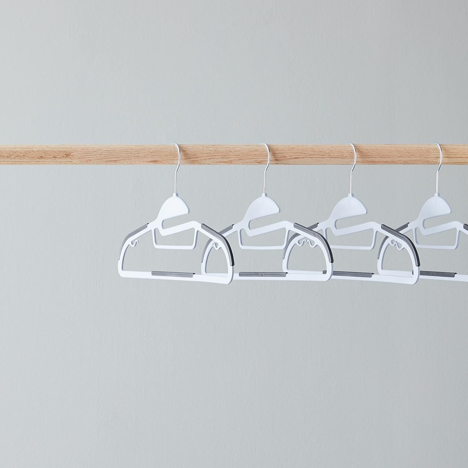 Amazon Basics Space Saving Non-Slip Rubber Coated Plastic Hangers With 360° Swivel Hook, Thin, Gray, Pack Of 50