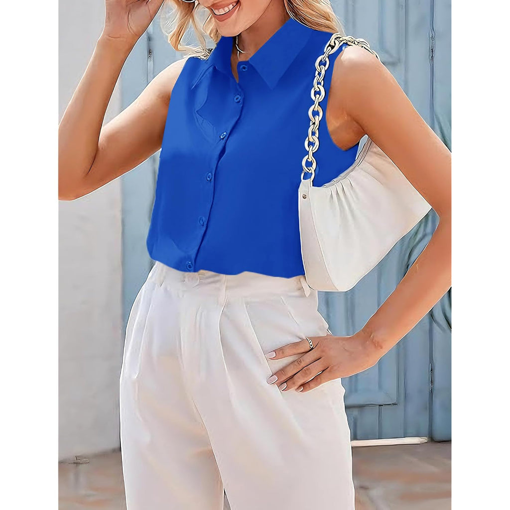 Zeagoo Women'S Sleeveless Button Down Shirts Blouses Casual Loose V Neck Tank Tops For Work S-Xxl