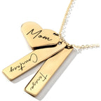 MignonandMignon Custom Name Bar Necklace with Heart Charm | Personalized Engraved Necklace for Women Gold Silver | Mom Necklace with Kids Names Mothers Day Birthday Gift
