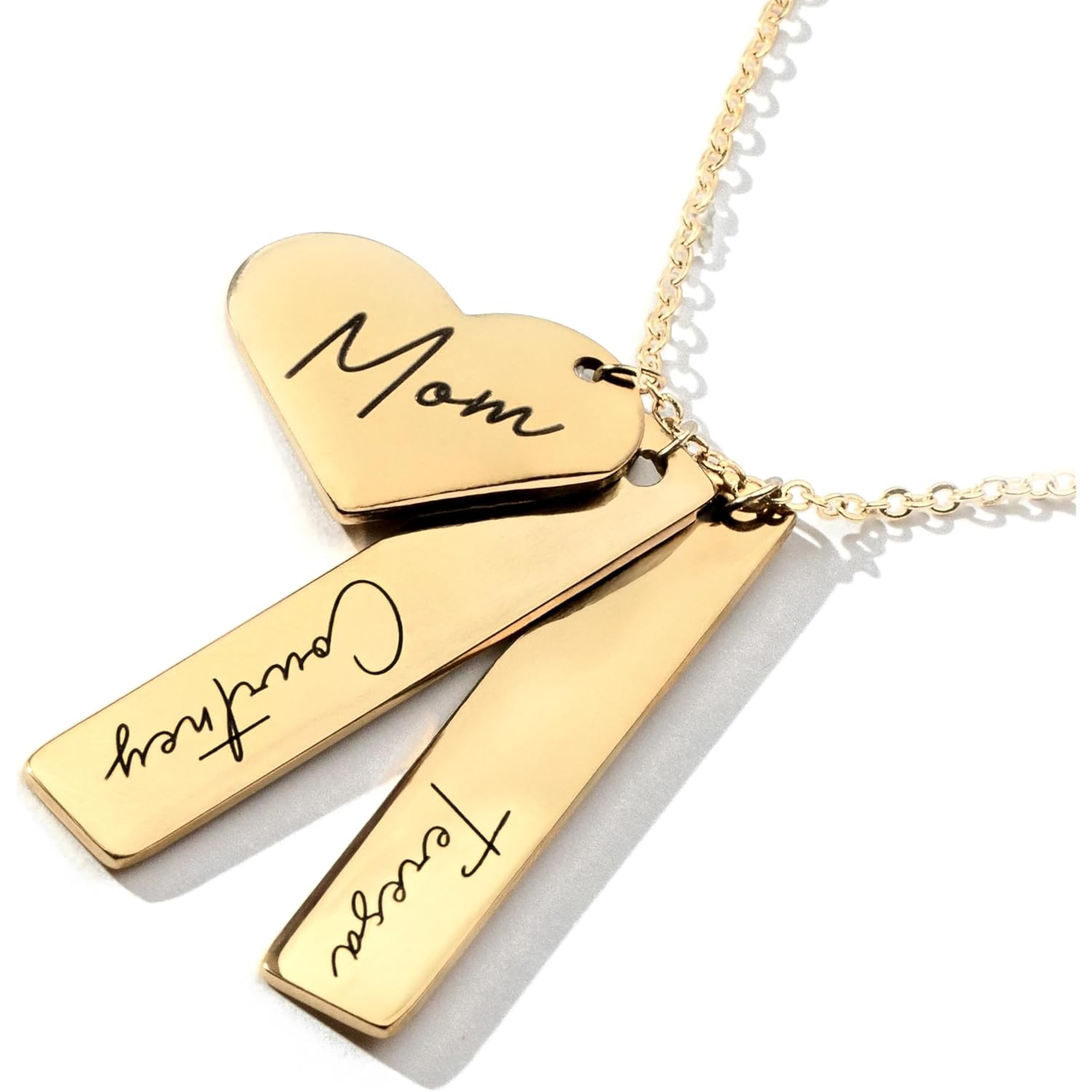 MignonandMignon Custom Name Bar Necklace with Heart Charm | Personalized Engraved Necklace for Women Gold Silver | Mom Necklace with Kids Names Mothers Day Birthday Gift