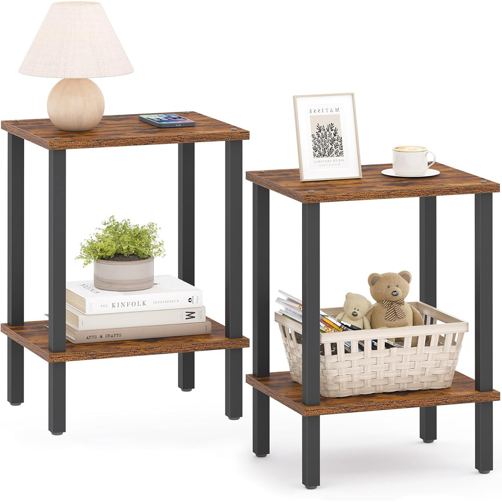 Tutotak End Table, Set Of 2, Side Table, Nightstand, 2-Tier Storage Shelf, Sofa Table For Small Space, Living Room, Bed Room Tb01Bb035