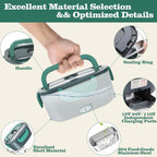 Buddew Electric Heated Lunch Box, 80W Fast Heating, 1.5L Food-Grade 304 Stainless Steel, 12V/24V/110V Portable Food Warmer for Car Truck Office Adults, Lonchera Electrica Portatil (Green)