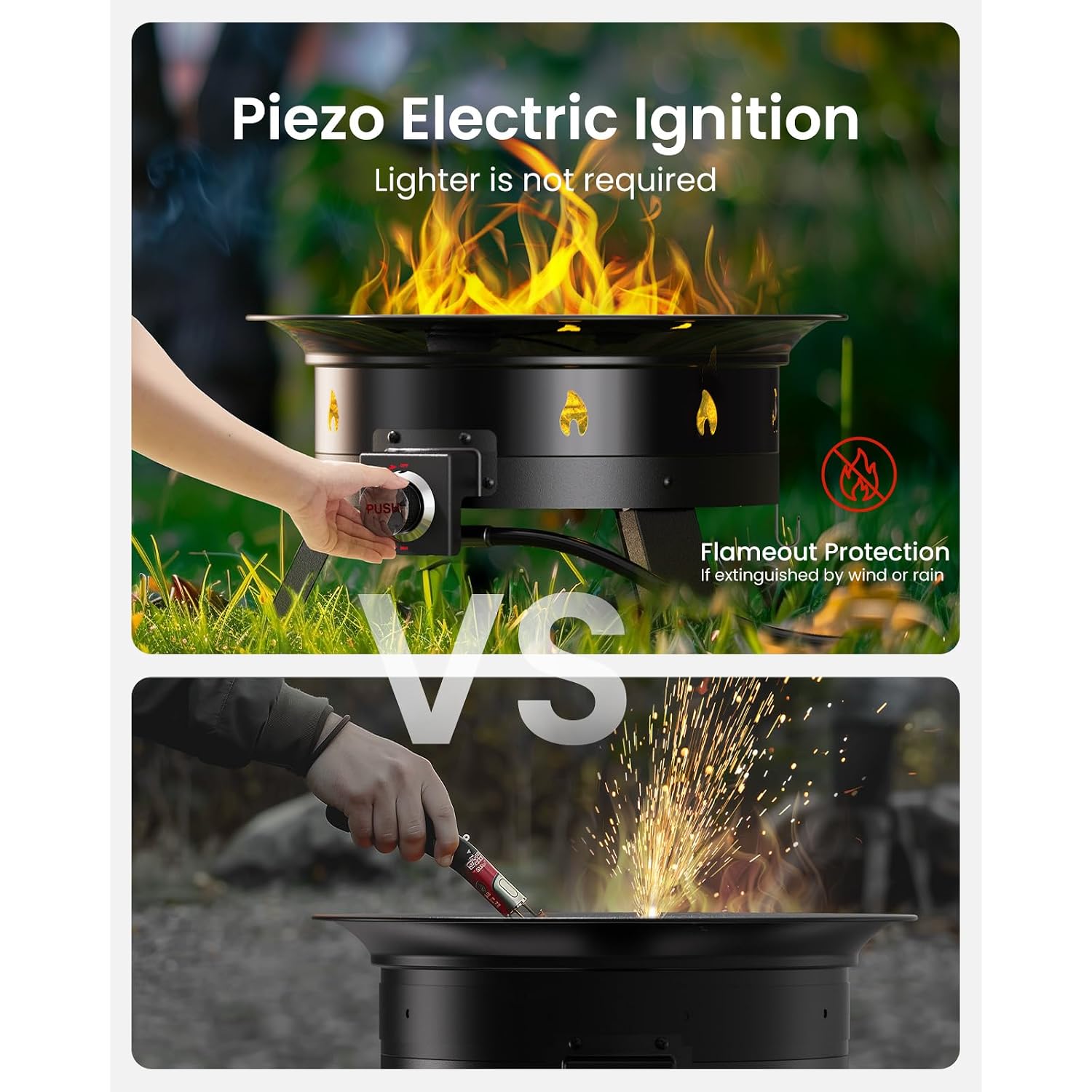 Large Propane Fire Pit 19 Inch, Gas Fire Pit With Grill Grate, Folding Legs, Hose Hooks, Propane Tank Holder, Cover & Carry Strap, Portable Outdoor Fire Pit For Camping, 58,000 Btu