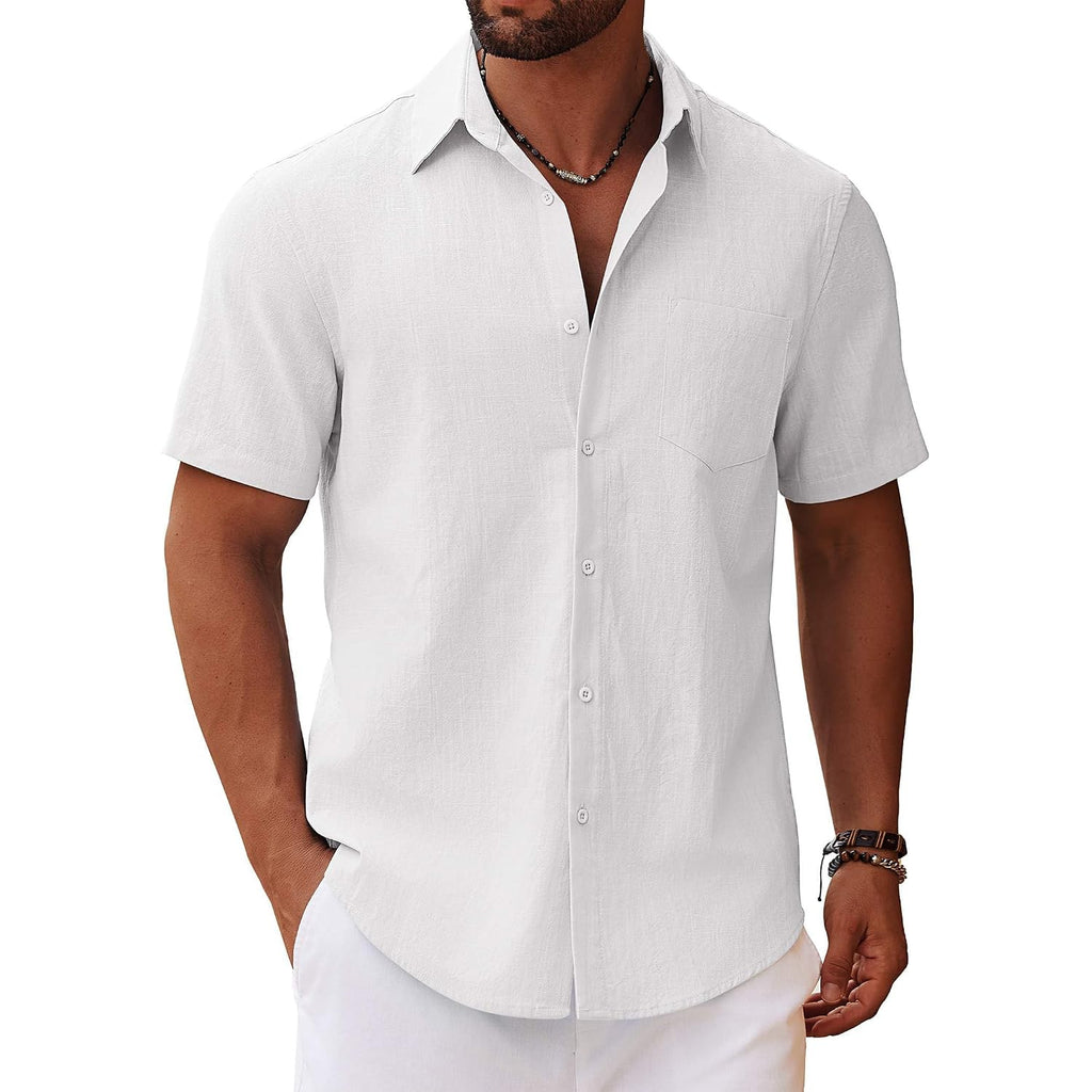 Coofandy Men'S Button Down Short Sleeve Shirt Casual Cotton Summer Beach Linen Wedding Shirts With Pocket