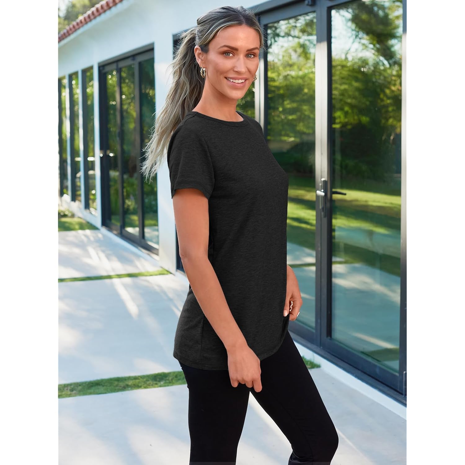 Women's Soft Basic Short Sleeve T-Shirt, Round Neck Tops Summer Casual Tee for Spring Shirts Clothes Everyday Wear