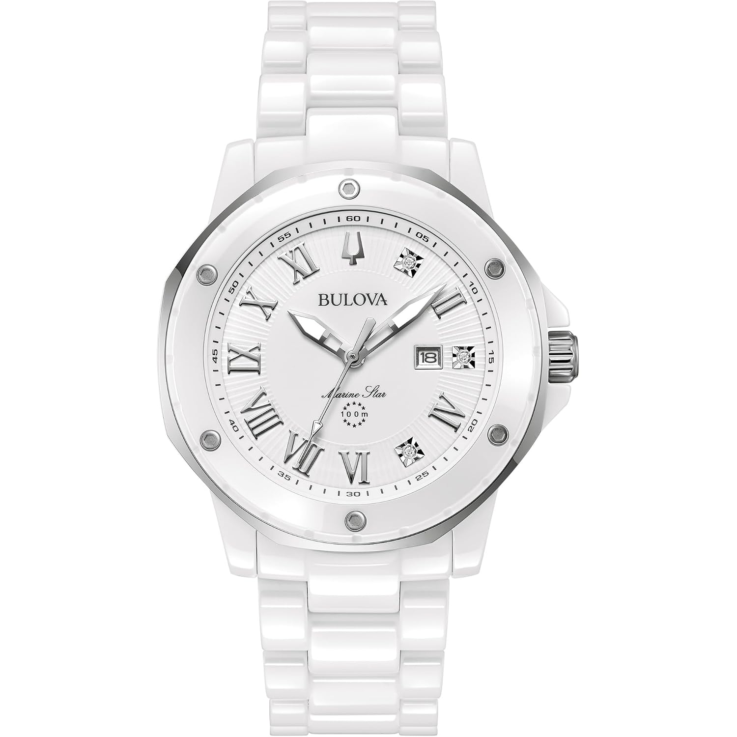 Bulova Ladies' Marc Anthony Marine Star White Ceramic And Stainless Steel 3-Hand Quartz Watch Style: 98P222