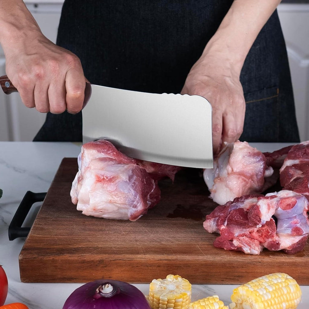 Professional Meat Cleaver Knife, 7 Inch Butcher Knife, Heavy Duty Bone Chopper, Ultra Sharp High Carbon Steel Blade, Ergonomic Non-Slip Handle for Bone Cutting, Vegetable Chopping, Restaurant, Kitchen